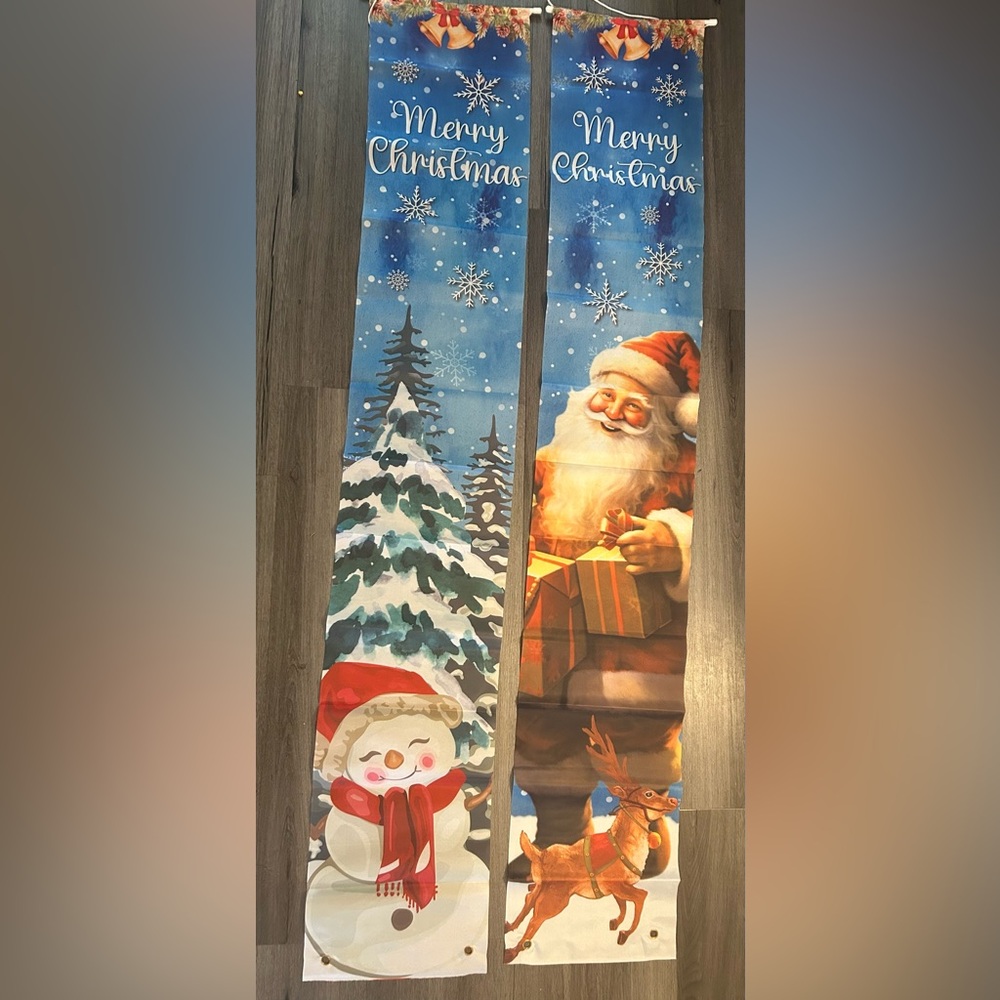 Merry Christmas Santa and snowman Banner # 2 blue, 2- 70 x 12 banners,Porch Sign